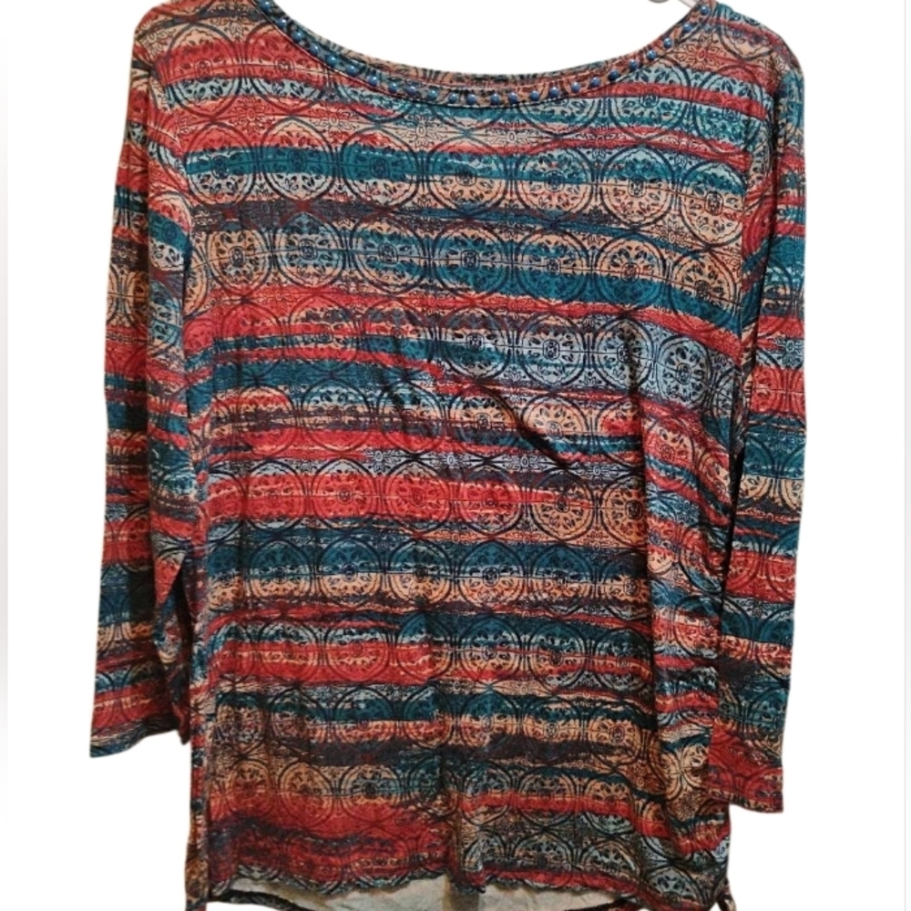 Ruby Rd. Multicolor Patterned Long Sleeve Top - Picture 2 of 11